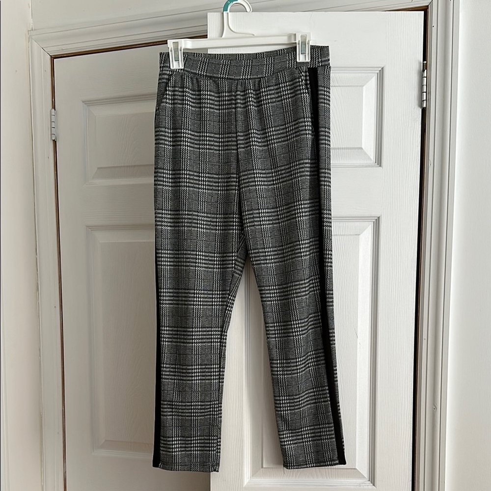 Gray Plaid Pants with Black Stripe